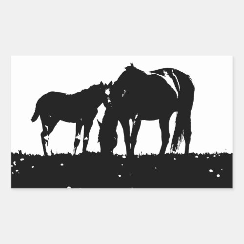 Black  White Horses Silhouette Rectangular Sticker