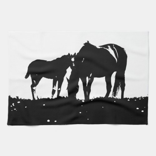 Black  White Horses Silhouette Towel