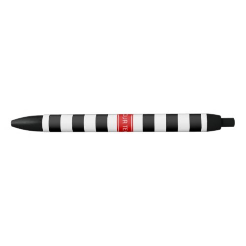 Black White Horz Preppy Stripe Red Name Monogram Black Ink Pen