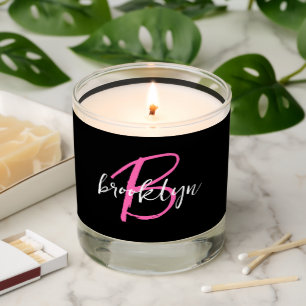 Black White Hot Pink Monogram Scented Jar Candle