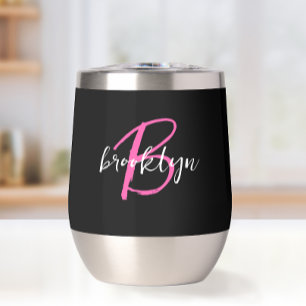 Black White Hot Pink Monogram Thermal Wine Tumbler