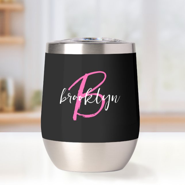 Black White Hot Pink Monogram Thermal Wine Tumbler (Creator Uploaded)