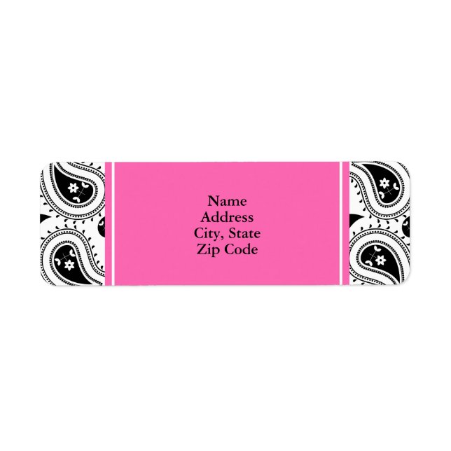 Black, White, Hot Pink Paisley Pattern Label (Front)