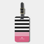 Black, White &amp; Hot Pink Striped Personalized Luggage Tag at Zazzle