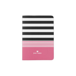 Black, White & Hot Pink Striped Personalized Passport Holder