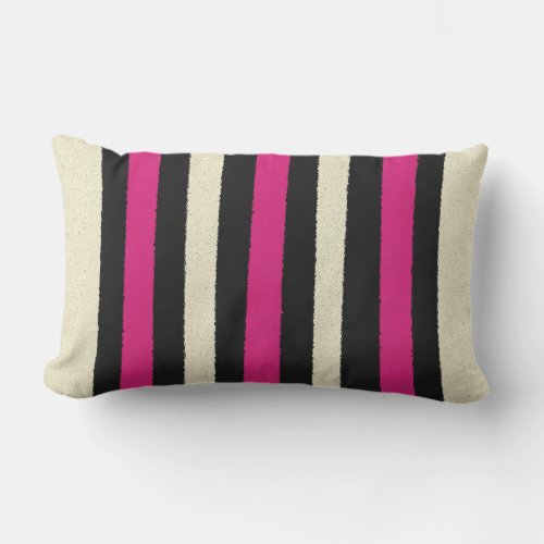 Black White Hot Pink Stripes Cool Simple Pattern Lumbar Pillow