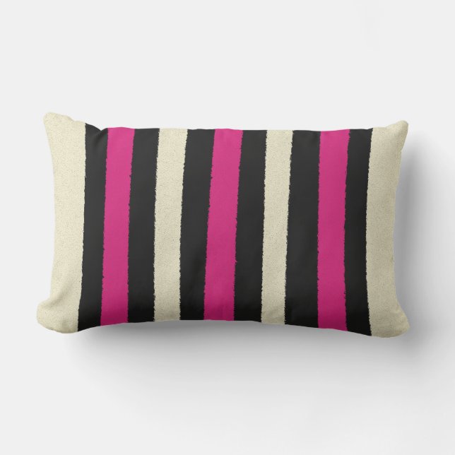 Black White Hot Pink Stripes Cool Simple Pattern Lumbar Pillow (Front)