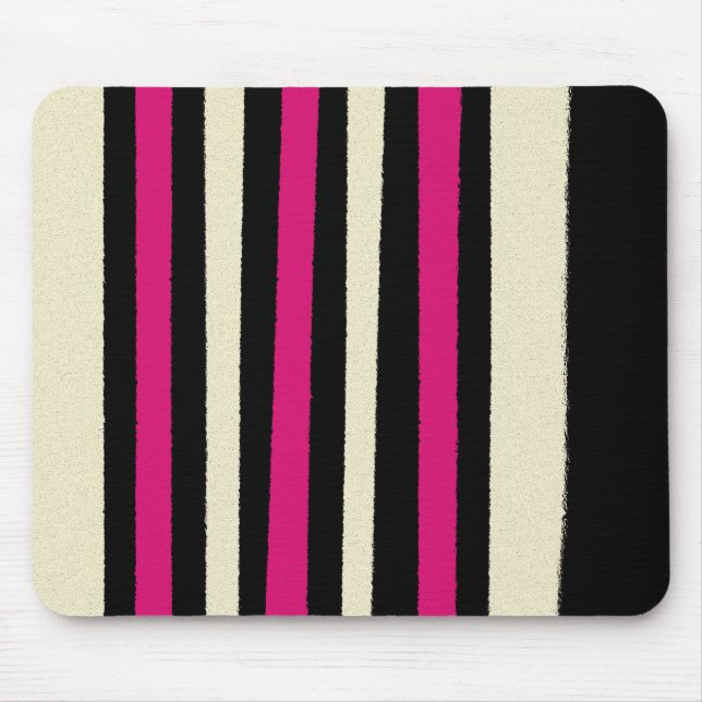 Black White Hot Pink Stripes Cool Simple Pattern Mouse Pad (Front)