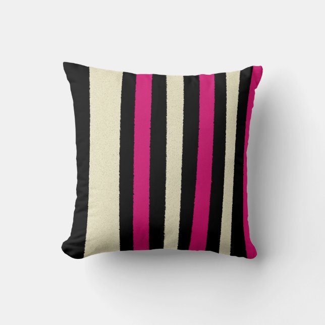 Black White Hot Pink Stripes Cool Simple Pattern Throw Pillow (Front)