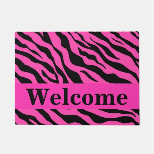 Black White Hot Pink Zebra Skin Pattern Welcome Doormat