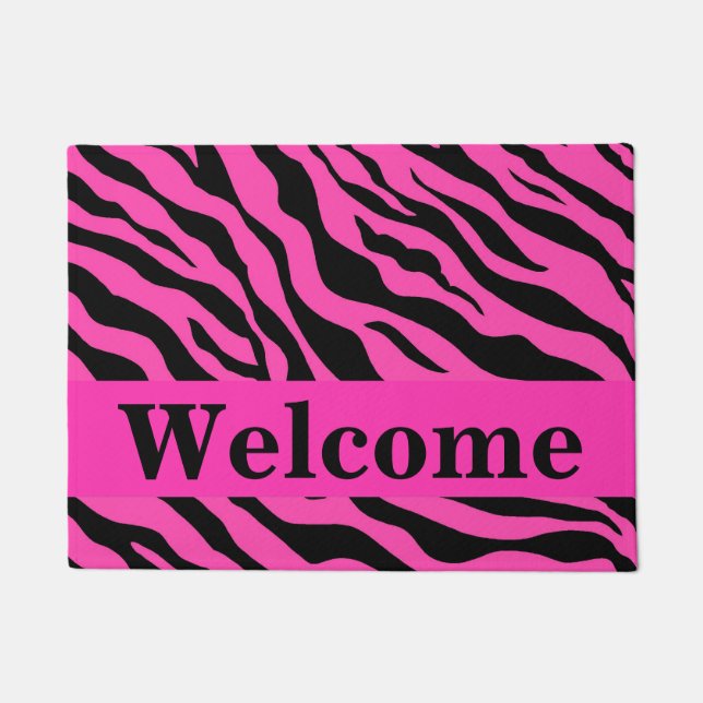 Black White Hot Pink Zebra Skin Pattern Welcome Doormat (Front)