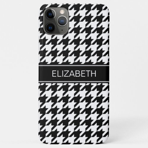 Black White Houndstooth 2 Black Name Monogram iPhone 11 Pro Max Case