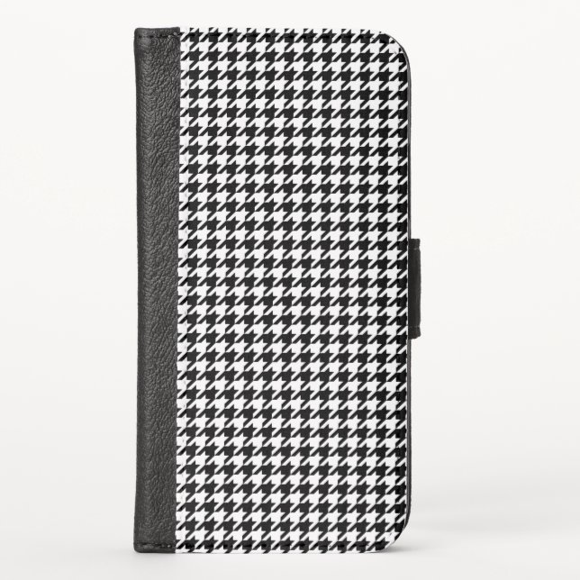 Black White Houndstooth Check Tissue iPhone Wallet Case (Front)