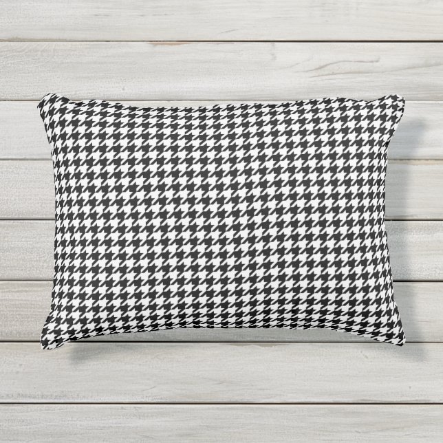 Black White Houndstooth Check Tissue Outdoor Pillow (Front)