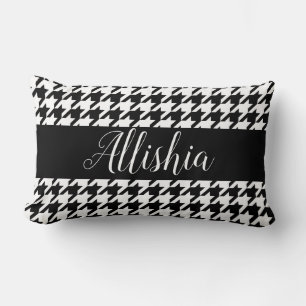 Black & White Houndstooth & Hand Lettering Script Lumbar Pillow