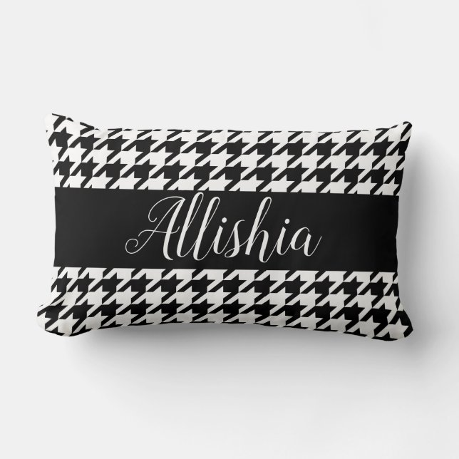 Black & White Houndstooth & Hand Lettering Script Lumbar Pillow (Front)