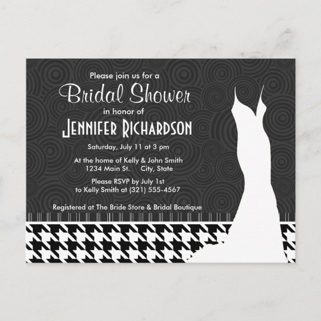 Black & White Houndstooth Invitation Postcard (Front)