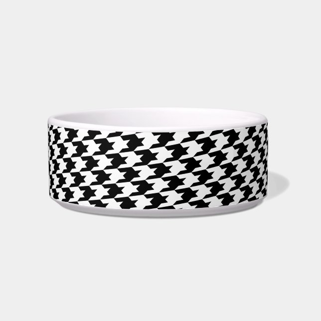 Black & White Houndstooth Monogram Small Dog Bowl (Right)