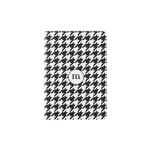 Black & White Houndstooth Monogrammed Passport Holder (Front)