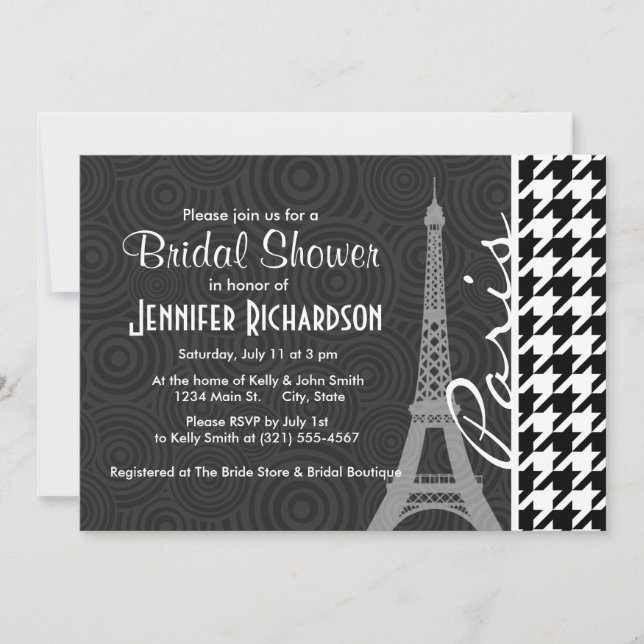 Black & White Houndstooth; Paris Invitation (Front)