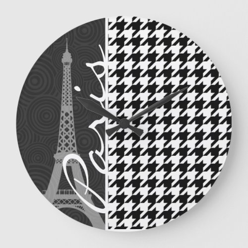 Black  White Houndstooth Paris Large Clock