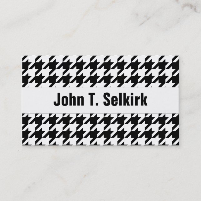 Black & White Houndstooth Pattern Business Card (Front)