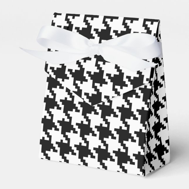 Black white houndstooth pattern custom wedding favor boxes (Front Side)