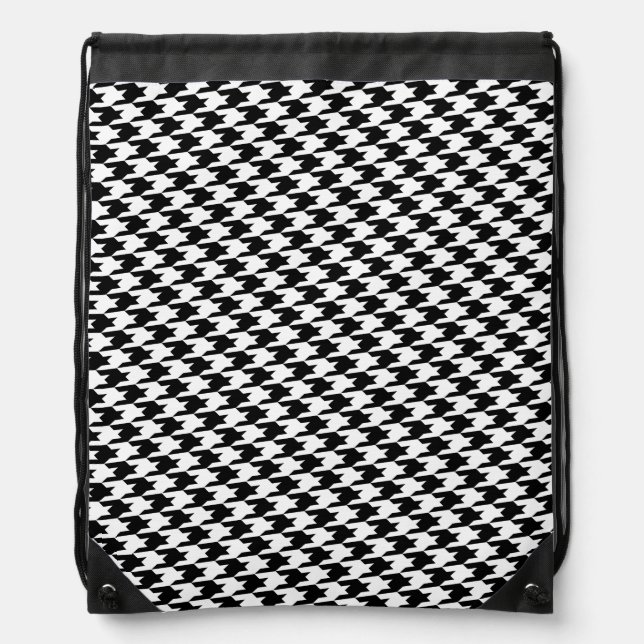 Black & White Houndstooth Pattern Draw String Bag (Front)