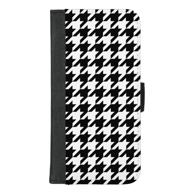 Black & White Houndstooth Pattern iPhone Wallet Case (Front)