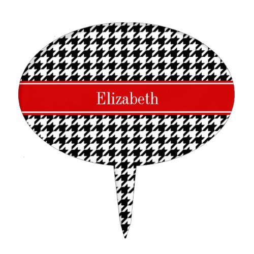 Black White Houndstooth Red Name Monogram Cake Topper