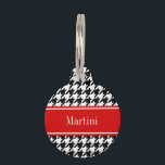 Black White Houndstooth Red Name Monogram Pet Name Tag<br><div class="desc">Black and White Chevron ZigZag Pattern, Red Ribbon Name Monogram Label ========= Customize this with your name, monogram or other text. You can also change the font, adjust the font size and font color, move the text, add additional text fields, etc. Please note that this is a digitally created graphic...</div>