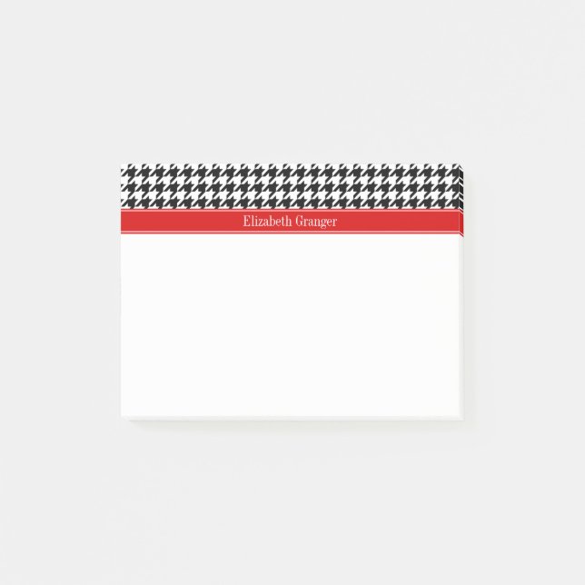 Black White Houndstooth Red Name Monogram Post-it Notes (Front)