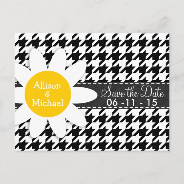 Black & White Houndstooth.; Spring Daisy Announcement Postcard (Front)