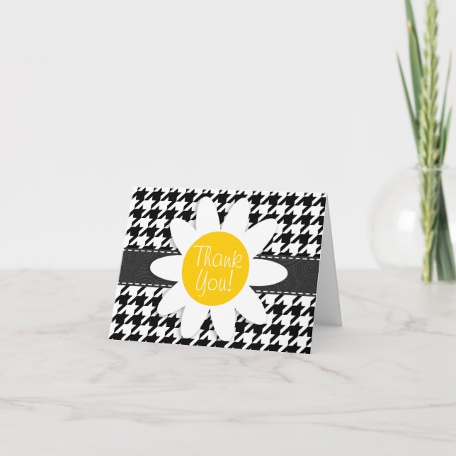 Black & White Houndstooth.; Spring Daisy Letterpress Thank You Card (Front)