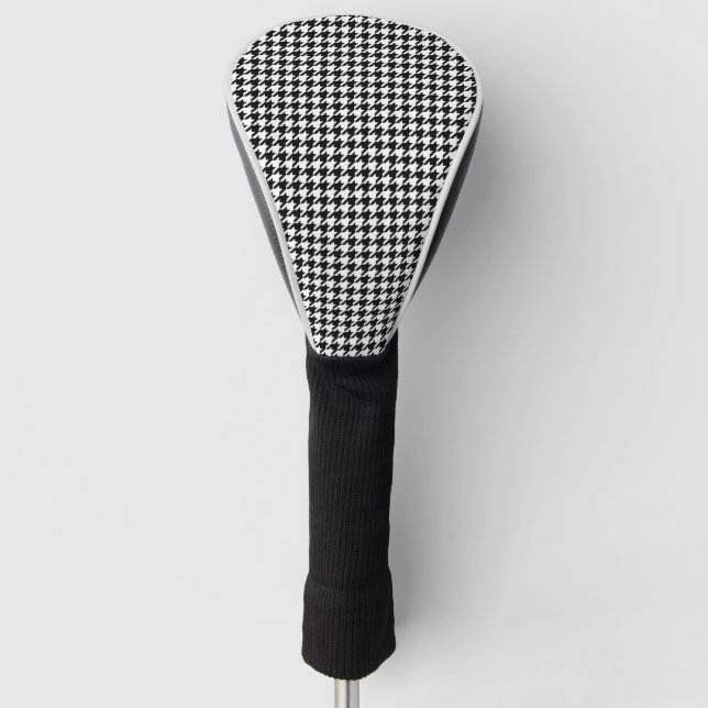 Black White Houndstooth Tissue Abstract Figures Golf Head Cover (Front)