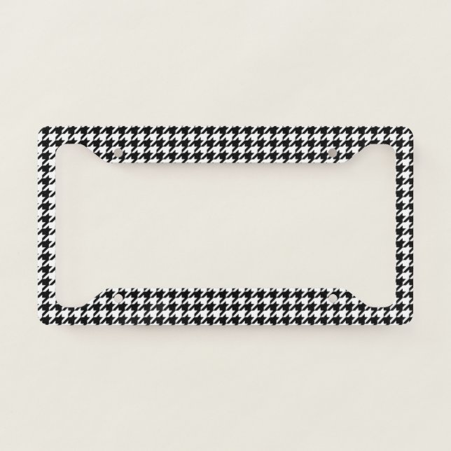 Black White Houndstooth Tissue Abstract Figures License Plate Frame (Front)