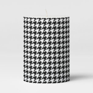 Black White Houndstooth Tissue Abstract Figures Pillar Candle