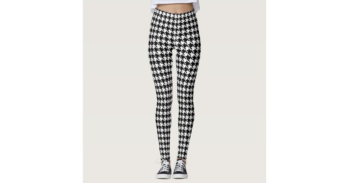 Black White Houndstooth Trendy Checkered Leggings | Zazzle