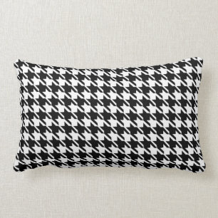 Black White Houndstooth Trendy Checkered Lumbar Pillow