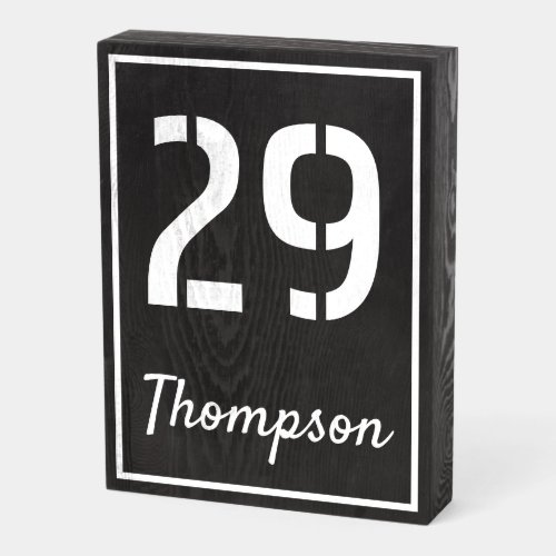 Black White House Number Family Name Wooden Box Sign