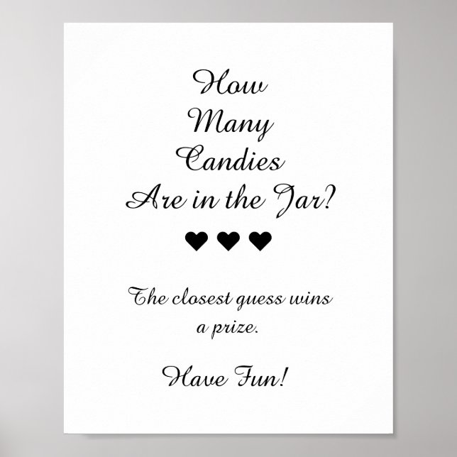 Black & White How Many Candies Are In The Jar Game Poster (Front)