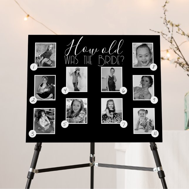 Black & White How Old Was The Bride Photo Game Foam Board (Black and White Elegant & Classic Guess How Old the Bride Was (Photos can be in color!))