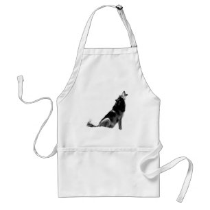 Black White Howling Wolf Adult Apron