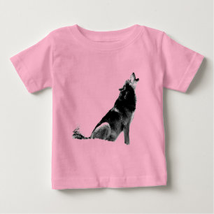 Black White Howling Wolf Baby T-Shirt