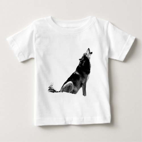 Black White Howling Wolf Baby T_Shirt