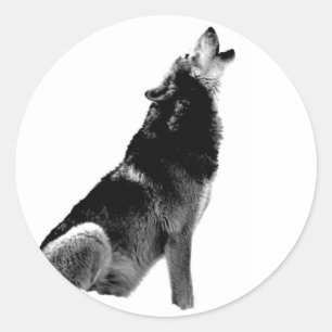 Black White Howling Wolf Classic Round Sticker