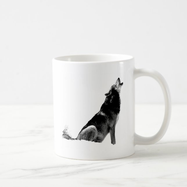Black White Howling Wolf Coffee Mug (Right)