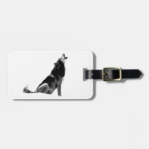 Black White Howling Wolf Luggage Tag