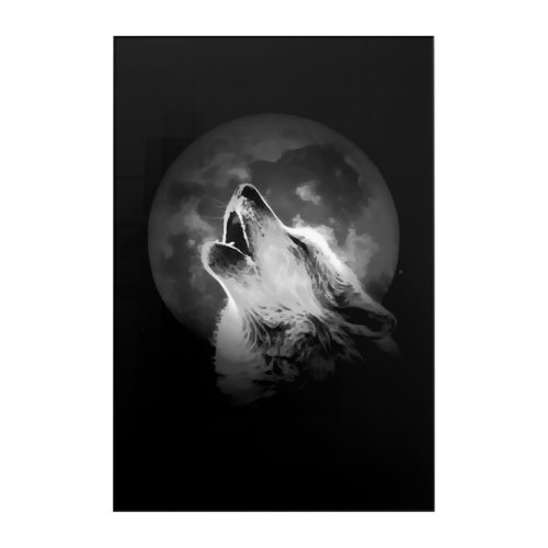 Black  White Howling Wolf  Moon Acrylic Print