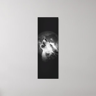 Black & White Howling Wolf & Moon Canvas Print